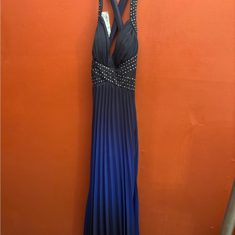 Betsy & Adam Elegant Dark Navy Dress with Silver Accents- Worn once/dry cleaned